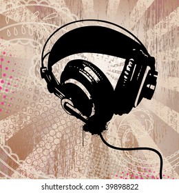 headphones on detailed grunge background