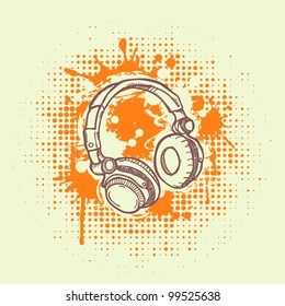 Headphones on grunge background