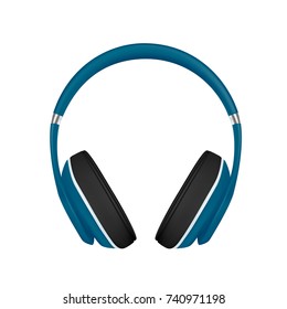 Headphones on the head in a vector on a white background.Full-size headphones vector illustration.	