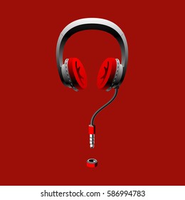 headphones on a red background