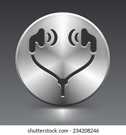 Headphones on Silver Round Button