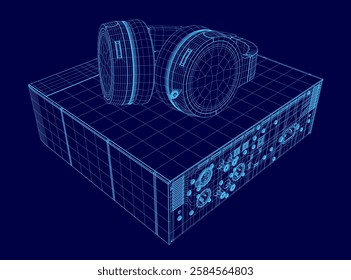 Headphones is on top of a box. Vector illustration