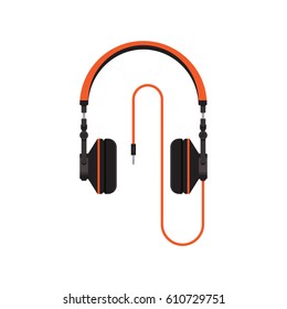 Headphones on white background vector concept. Headset illustration in modern flat style. Color picture for design web site, web banner, printed material. Dj headphones icon. Earphones vector element.