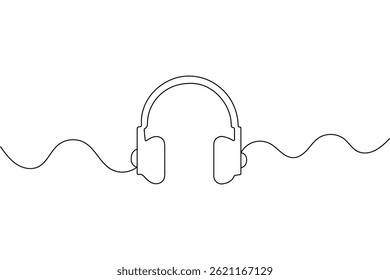 Headphones one line drawing minimalist vector outline isolated illustration