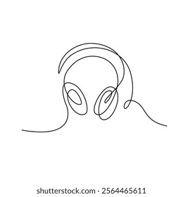 Headphones One Single Line Drawing. Vector Illustration of Continuous Monoline Sign Illustration. Linear Art.