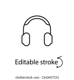 Headphones outline icon. listening to music. Customizable linear symbol. Isolated vector illustration