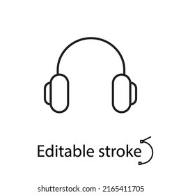 Headphones outline icon. Music store. Customizable linear contour symbol. Editable stroke. Isolated vector stock illustration