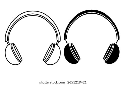 Headphones outline and silhouette vector set. Headphone symbol and clip art. Flat black and white headphone icon design