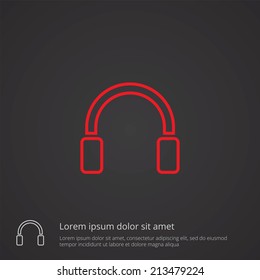 headphones outline thin symbol, red on dark background, logo editable, creative template 