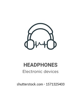 Headphones outline vector icon. Thin line black headphones icon, flat vector simple element illustration from editable electronic devices concept isolated on white background