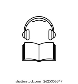 Headphones Over Open Book Icon for Audio-Based Learning