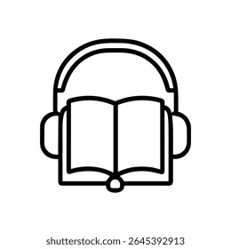 Headphones over an opened book. Icon symbol illustration