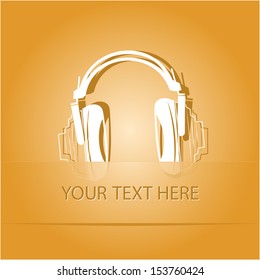 Headphones. Paper sticker as bookmark. Vector illustration. Eps10.