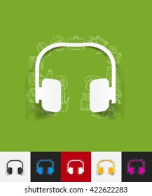 headphones paper sticker with hand drawn elements