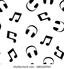 Patrón de audífonos, fondo blanco vectorial sin fisuras de melodía. Iconos.