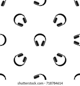 Headphones pattern repeat seamless in black color for any design. Vector geometric illustration