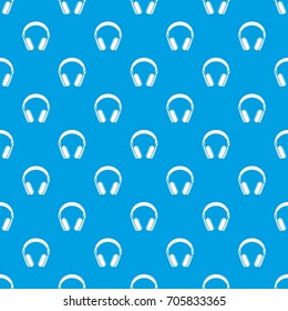 Headphones pattern repeat seamless in blue color for any design. Vector geometric illustration