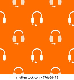 Headphones pattern repeat seamless in orange color for any design. Vector geometric illustration