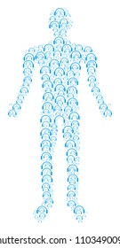 Headphones person figure. Vector headphones icons are combined into person collage.