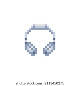 Headphones pixel art style icon element design for logo mobile app, web, sчticker. Isolated retro vintage 80s abstract vector illustration. Video game sprite. 