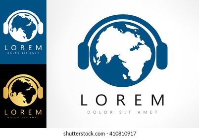 Headphones and the planet. Vector abstract background.