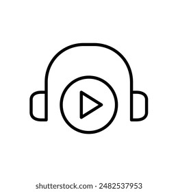 Headphones and play button. Audio playback control. Pixel perfect vector icon