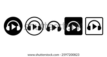 Headphones Play Button Icons Vector Design Illustration Set