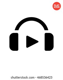 Headphones with play mark Icon Flat Style Isolated Vector Illustration