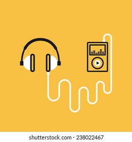 Headphones with a player, music concept, vector illustration