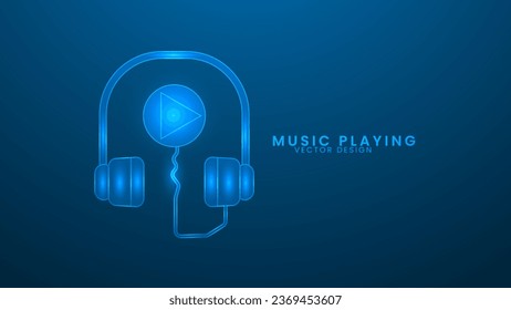 Headphones with a player for music. Vector illustration with light effect and neon