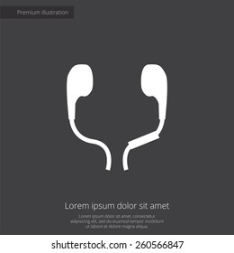 headphones premium illustration icon, isolated, white on dark background, with text elements 