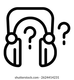 Headphones with question marks surrounding them, representing online support and frequently asked questions