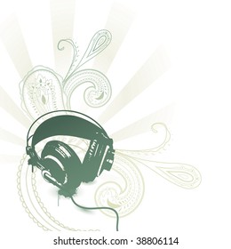 Headphones with rays and paisley design