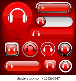 Headphones red design elements for website or app. Vector eps10.