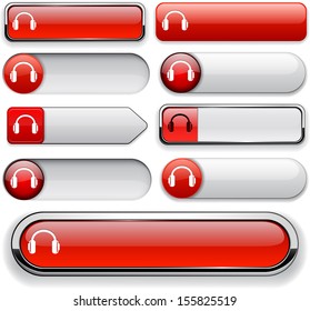 Auriculares elementos de diseño rojo para sitio web o aplicación. Vector eps10.