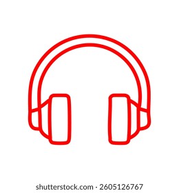 Headphones red outline icon isolated on white background. Vector illustration.