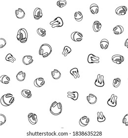 Headphones seamless pattern. Black line art. Outlined. Vector illustration.