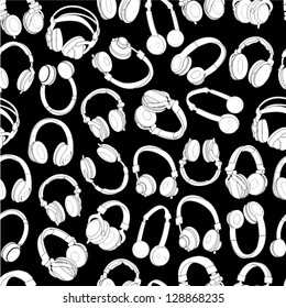 Headphones Seamless Pattern in Black & White