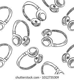 Headphones seamless pattern. Hand drawn illustration
