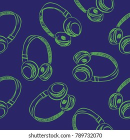 Headphones seamless pattern. Hand drawn illustration