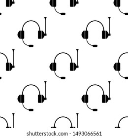 Headphones seamless pattern. White and black background. Abstract geometric shape texture. Design template for wallpaper,wrapping, textile. Vector Illustration