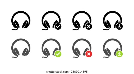 Headphones set icons. Flat and silhouette style. Vector icons.