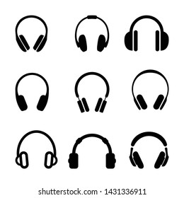 Headphones set icons in flat style on a white background. Vector