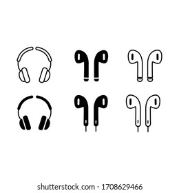 Headphones set icons in flat style on a white background. Vector