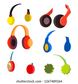 Headphones Set Vector. Modern Wireless Audio Stereo Accessory. Volume. Isolated Cartoon Illustration