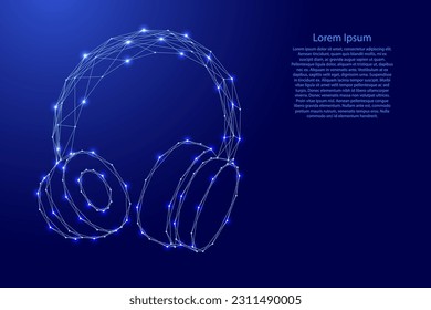 Headphones with shackle, from futuristic polygonal blue lines and glowing stars for banner, poster, greeting card. Low poly concept. Vector illustration.