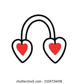 Auriculares en forma de corazón. Icono cerca de San Valentín. Ilustración del vector