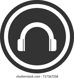 Headphones sign . dark round icon,