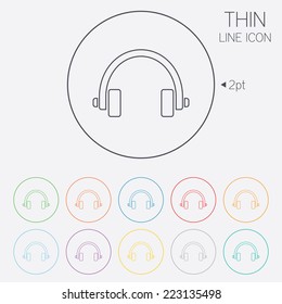 Headphones sign icon. Earphones button. Thin line circle web icons with outline. Vector