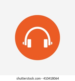 Headphones sign icon. Earphones button. Orange circle button with icon. Vector